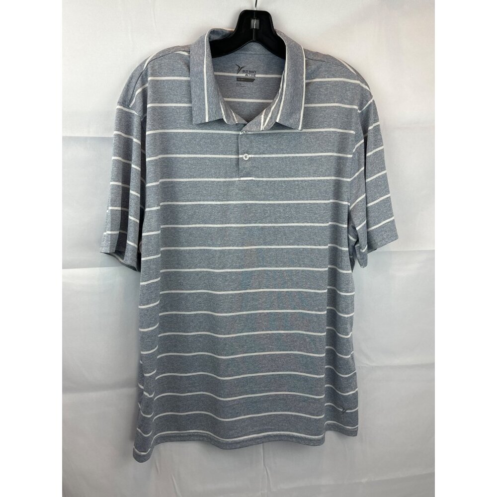 Old Navy Active Go-Dry Striped Polo Shirt XL Gray White Short Sleeve Golf Shirt